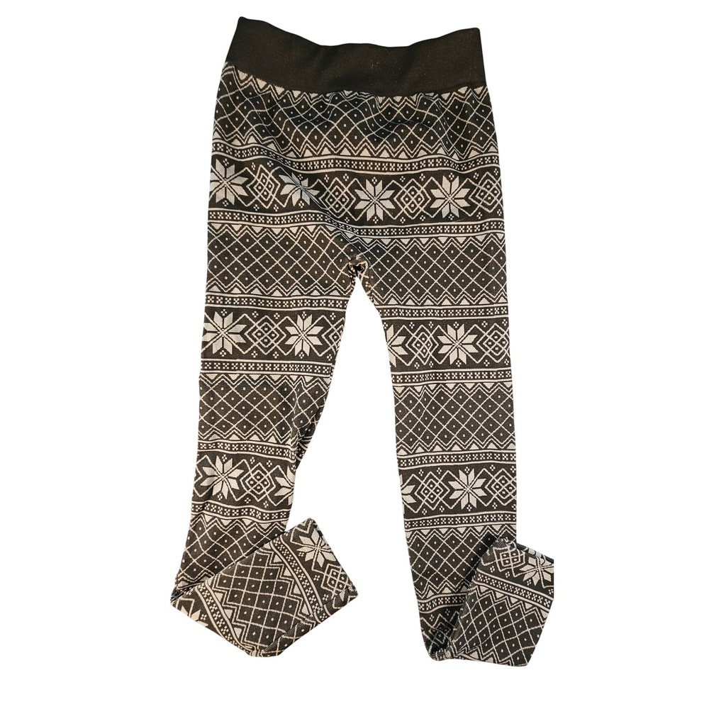 Black White Nordic / Fair Isle Snowflake Fleece Lined Leggings by Aimee lynn